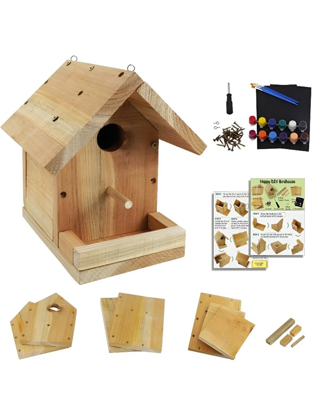 DIY Birdhouse Kit with Paint Set - Kids' Wood Craft Kits - Make a Bird House